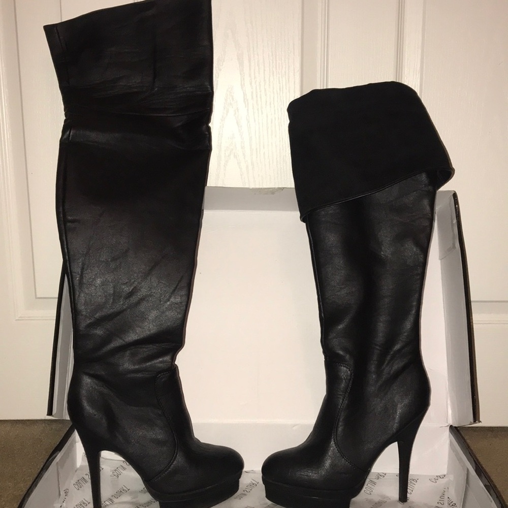 Black leather over the knee boots